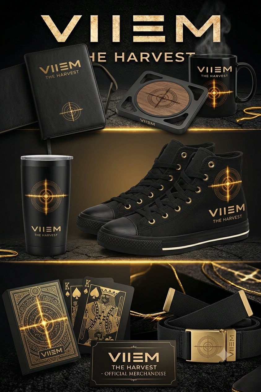 VIIEM goods: high-tops, tumbler, playing cards, belt and notebook